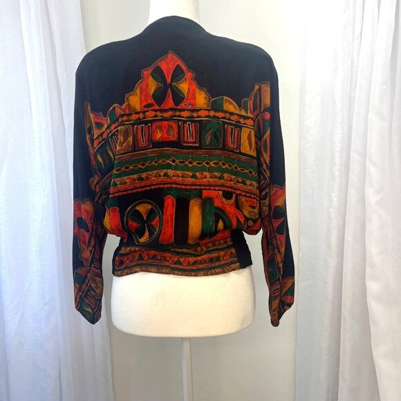 Carole Little Vintage Button Down Crop Blouse Jacket Art Deco Boho Hippie Size M - Picture 2 of 5